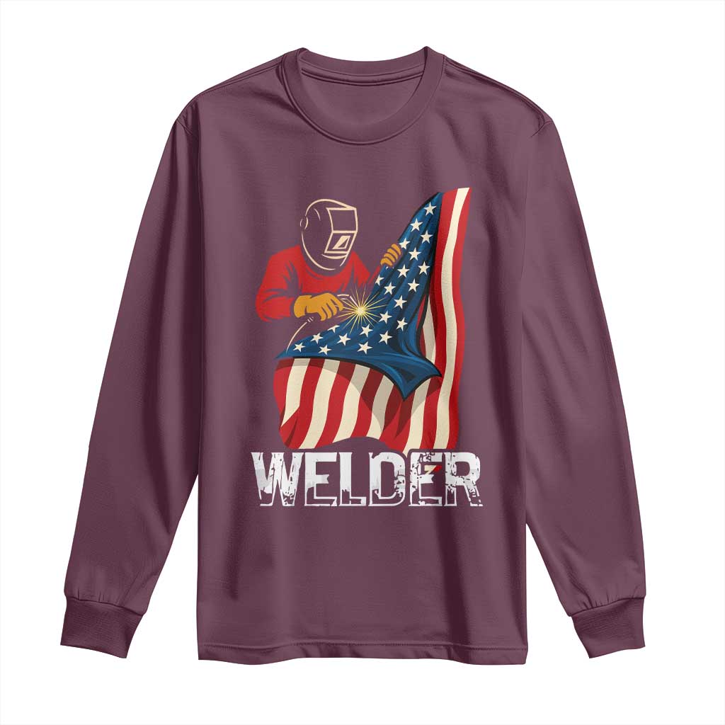 Welder Patriotic American Flag Long Sleeve Shirt - Wonder Print Shop