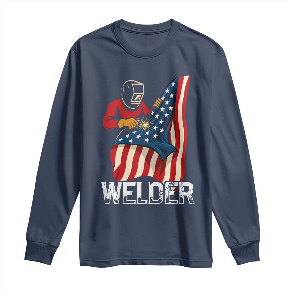 Welder Patriotic American Flag Long Sleeve Shirt - Wonder Print Shop
