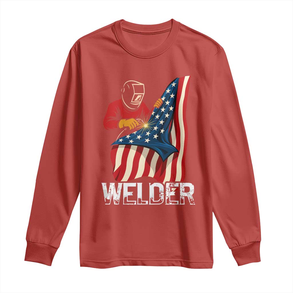 Welder Patriotic American Flag Long Sleeve Shirt - Wonder Print Shop