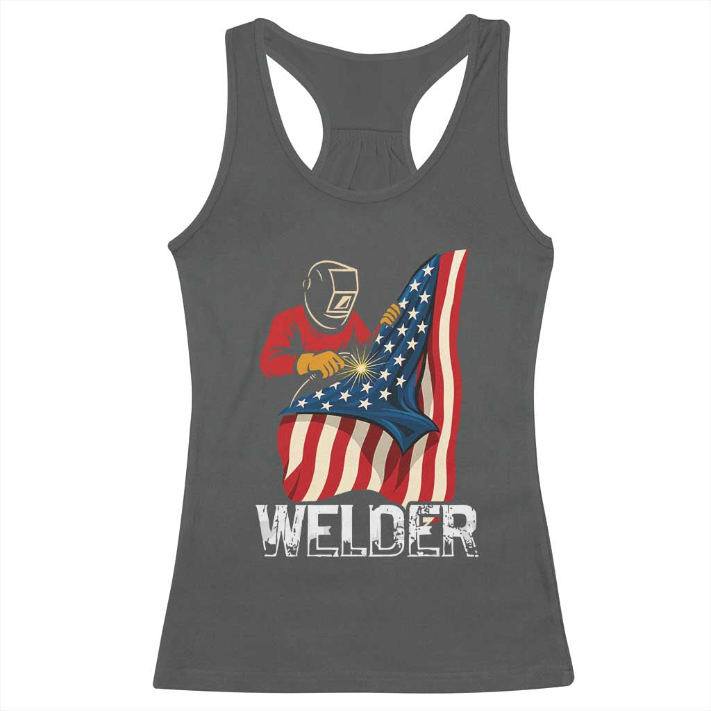 Welder Patriotic American Flag Racerback Tank Top - Wonder Print Shop