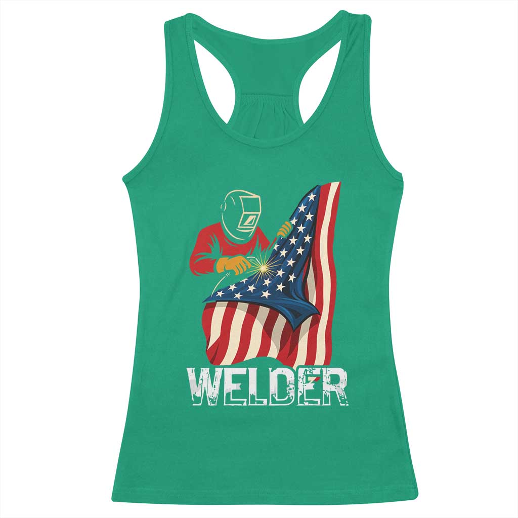 Welder Patriotic American Flag Racerback Tank Top - Wonder Print Shop
