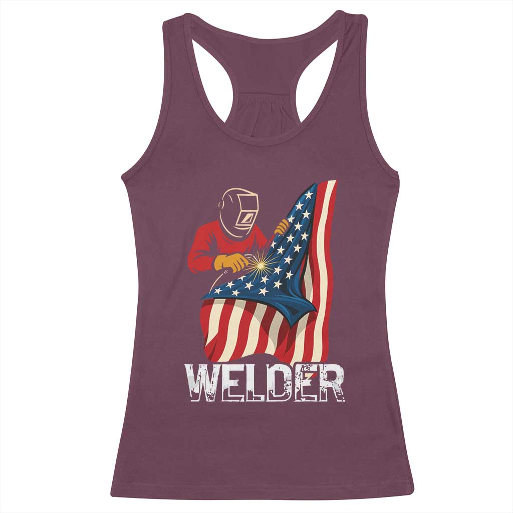 Welder Patriotic American Flag Racerback Tank Top - Wonder Print Shop