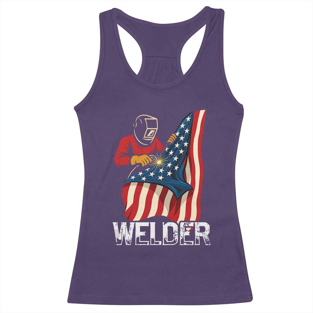 Welder Patriotic American Flag Racerback Tank Top - Wonder Print Shop