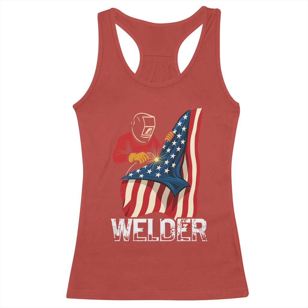 Welder Patriotic American Flag Racerback Tank Top - Wonder Print Shop