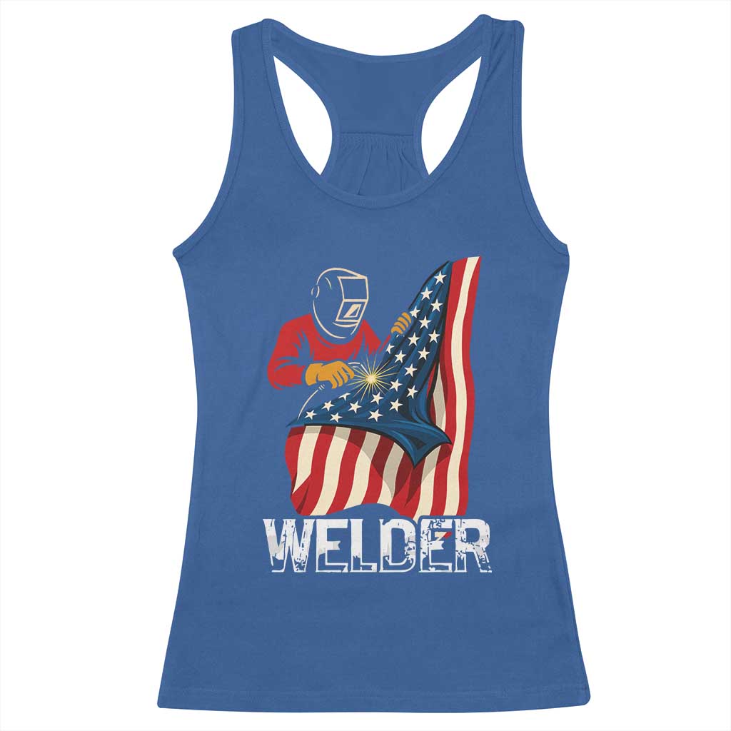 Welder Patriotic American Flag Racerback Tank Top - Wonder Print Shop