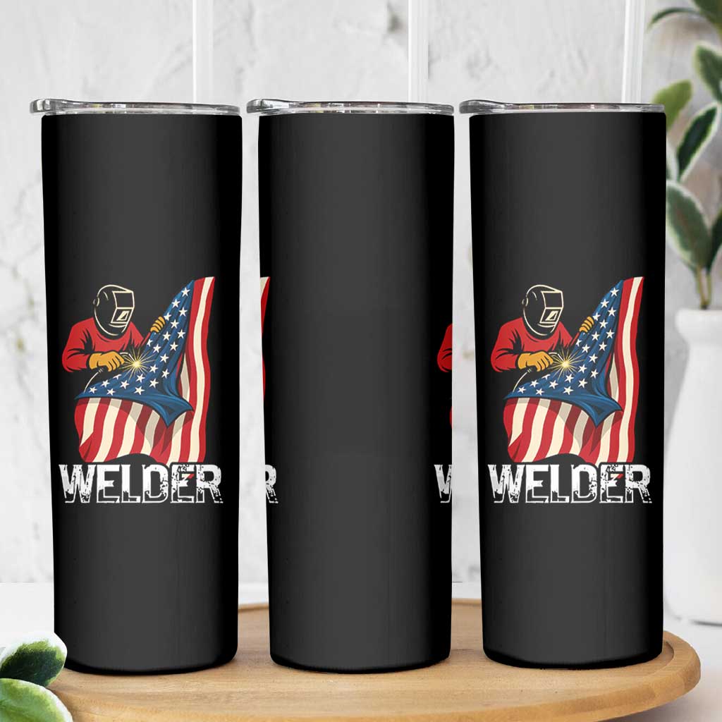 Welder Patriotic American Flag Skinny Tumbler - Wonder Print Shop