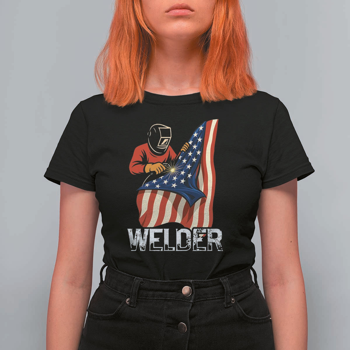 Welder Patriotic American Flag T Shirt For Women - Wonder Print Shop