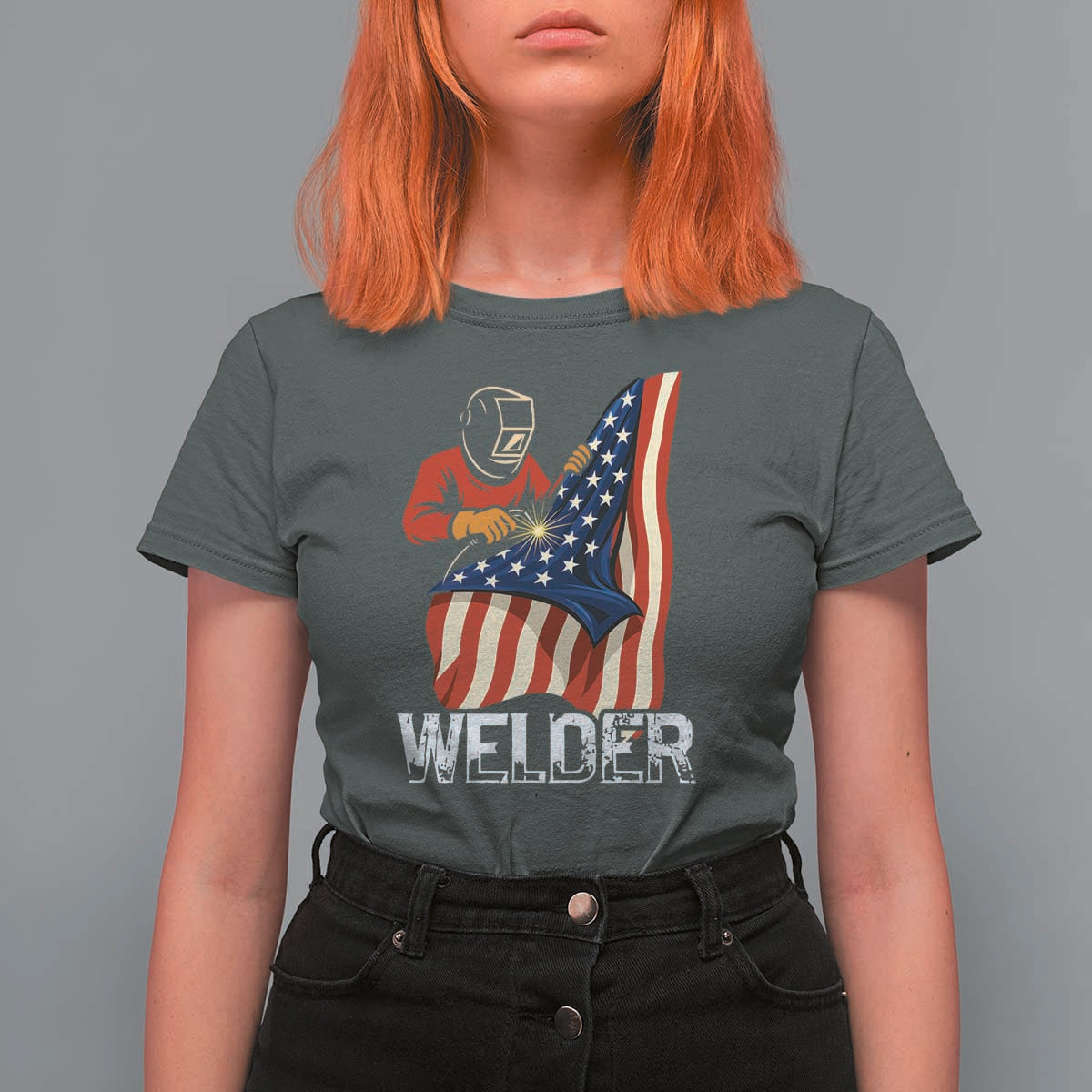 Welder Patriotic American Flag T Shirt For Women - Wonder Print Shop