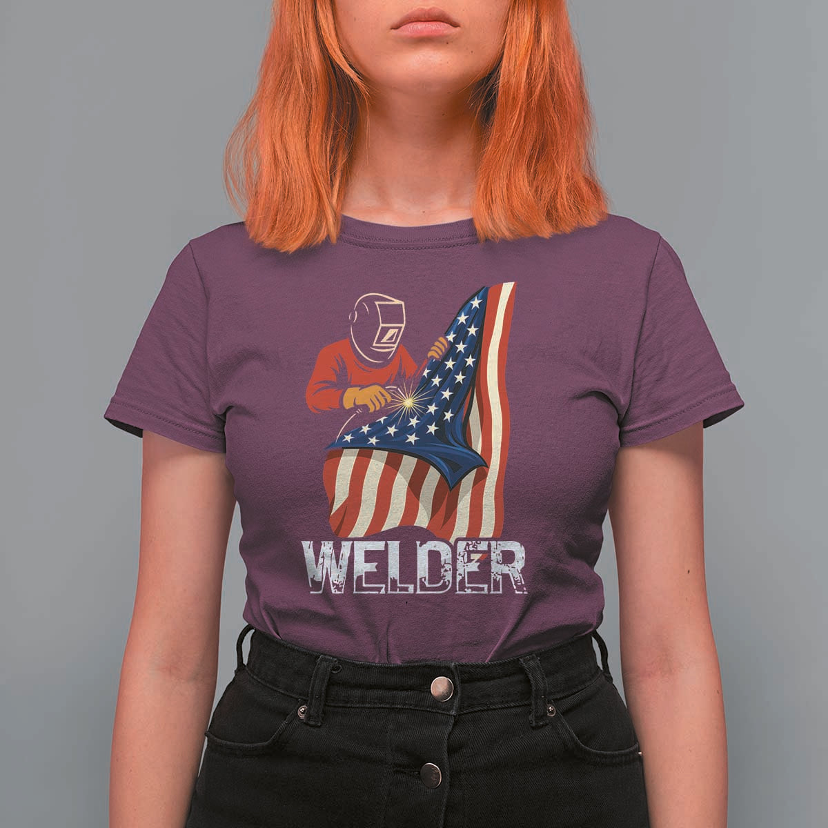 Welder Patriotic American Flag T Shirt For Women - Wonder Print Shop