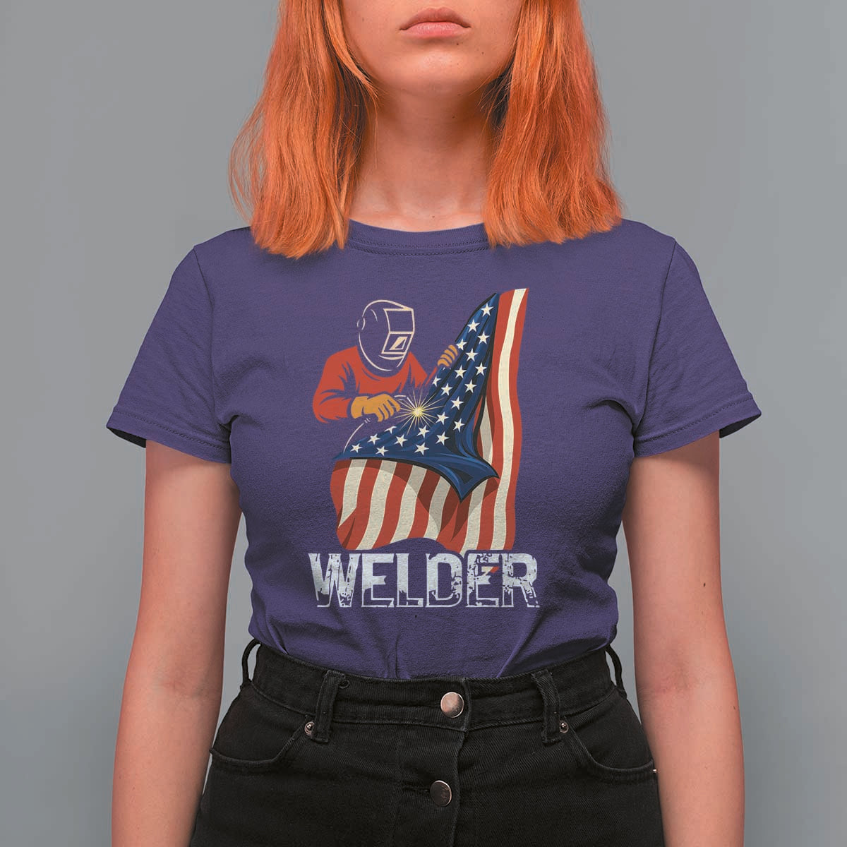 Welder Patriotic American Flag T Shirt For Women - Wonder Print Shop