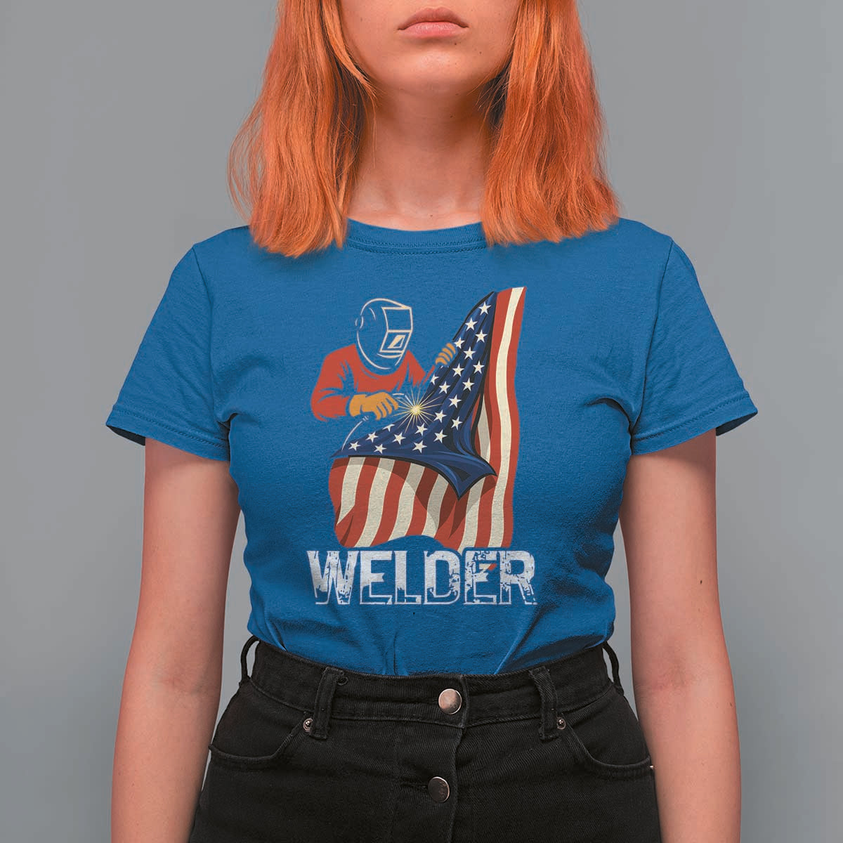 Welder Patriotic American Flag T Shirt For Women - Wonder Print Shop