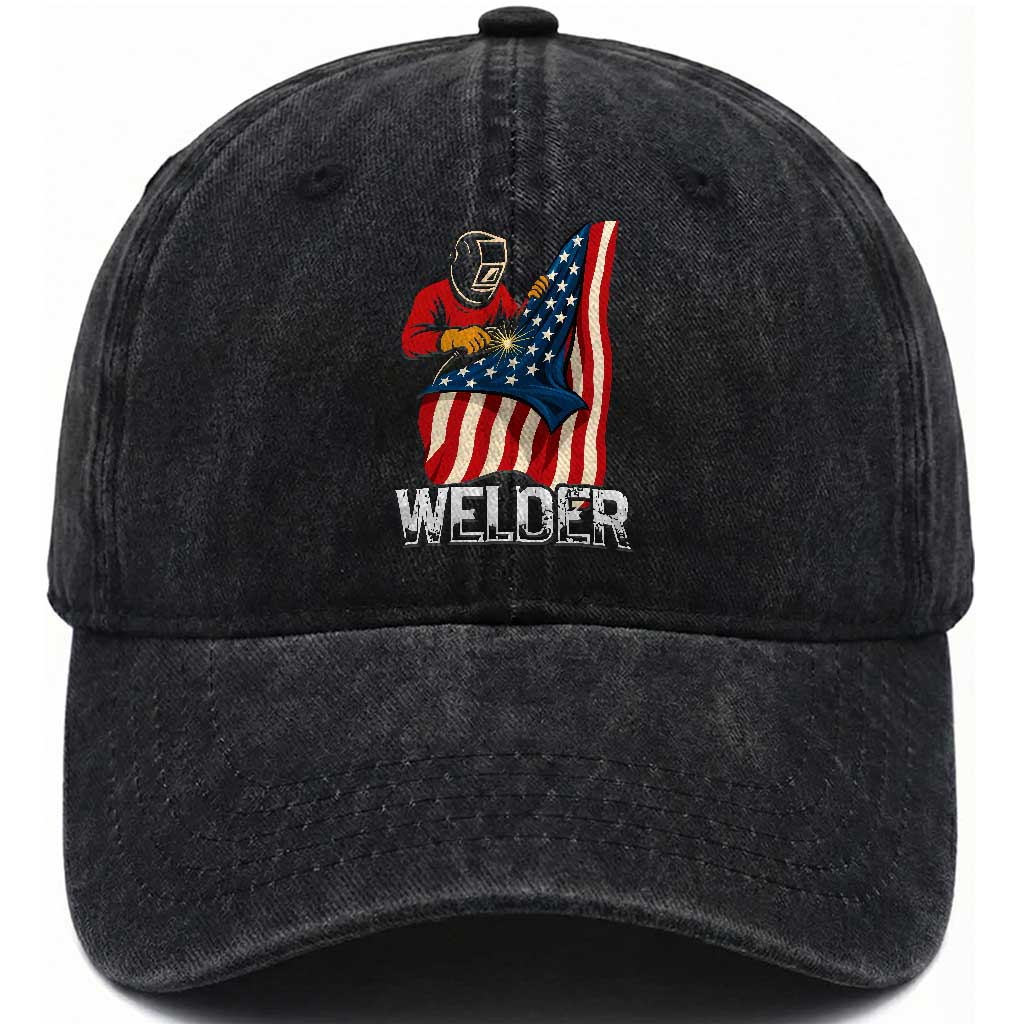 Welder Patriotic American Flag Washed Cotton Baseball Cap