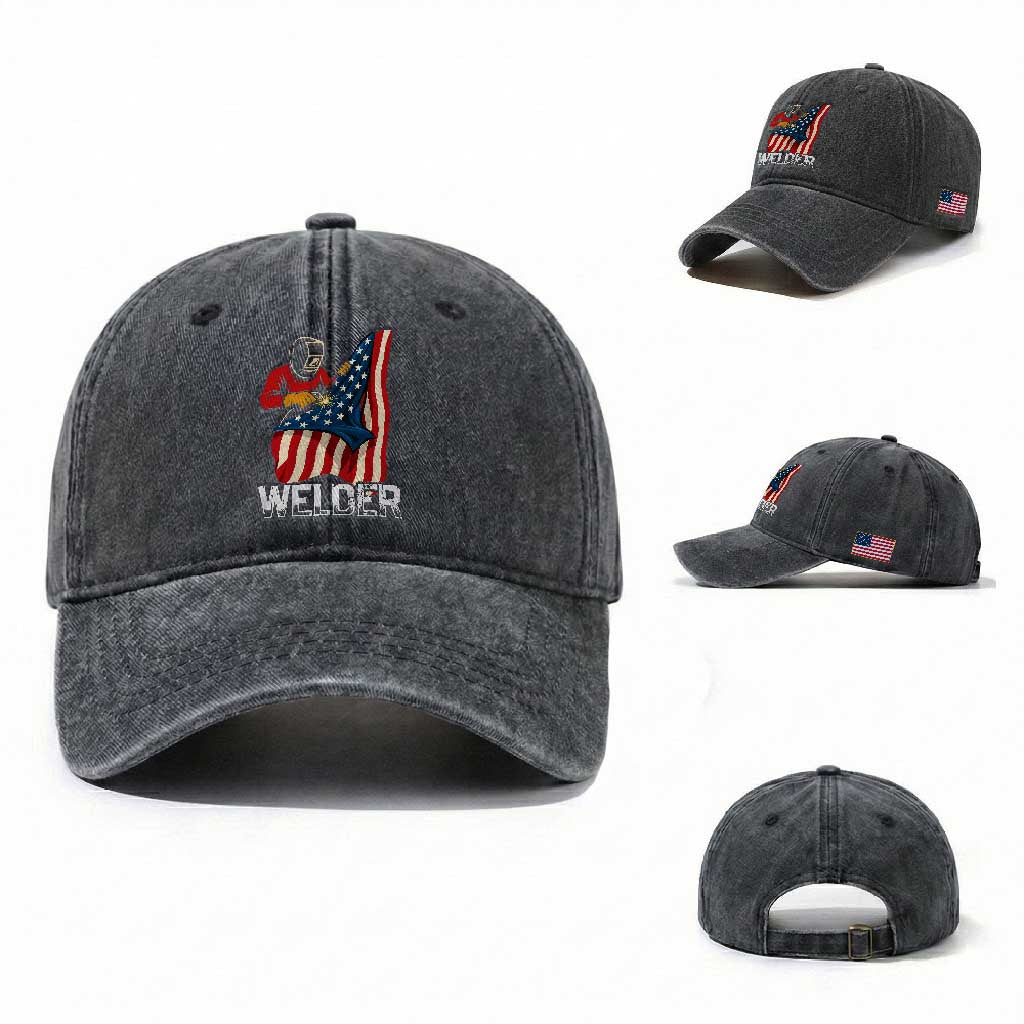 Welder Patriotic American Flag Washed Cotton Baseball Cap