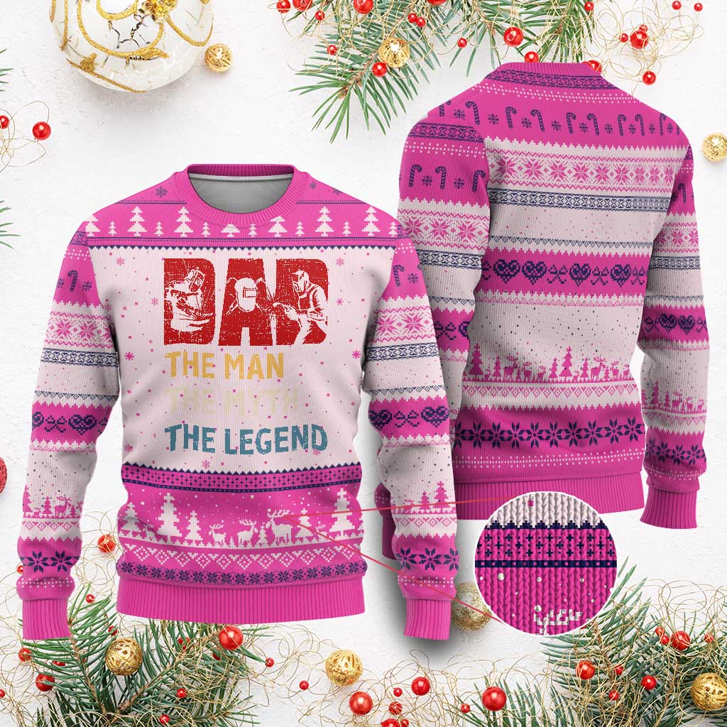 Dad The Man The Myth The Legend Ugly Christmas Sweater Funny Welder Welding - Wonder Print Shop