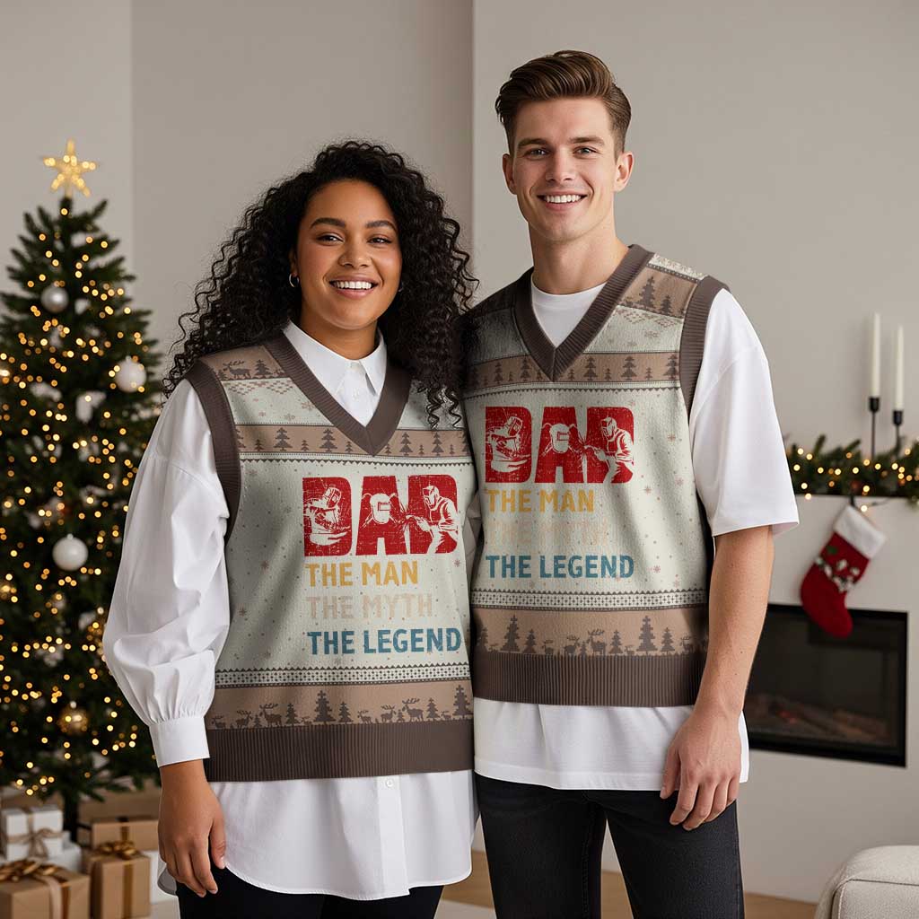 Dad The Man The Myth The Legend V-Neck Knit Sweater Vest Funny Welder Welding - Wonder Print Shop