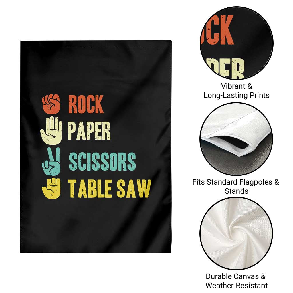 Funny Woodworker Garden Flag Rock Paper Scissors Table Saw - Wonder Print Shop