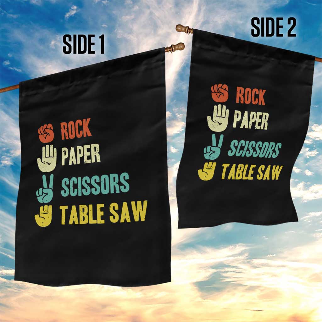 Funny Woodworker Garden Flag Rock Paper Scissors Table Saw - Wonder Print Shop