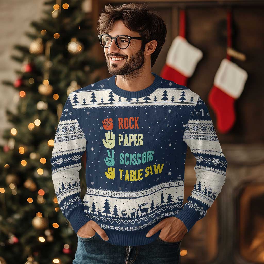 Funny Woodworker Ugly Christmas Sweater Rock Paper Scissors Table Saw - Wonder Print Shop