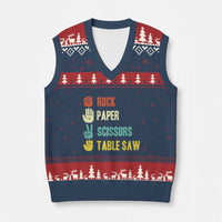Funny Woodworker V-Neck Knit Sweater Vest Rock Paper Scissors Table Saw - Wonder Print Shop