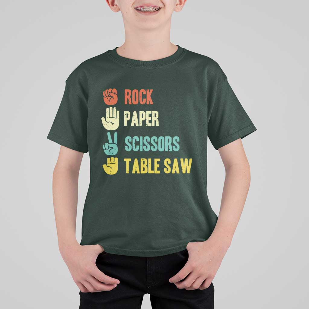 Funny Woodworker T Shirt For Kid Rock Paper Scissors Table Saw - Wonder Print Shop