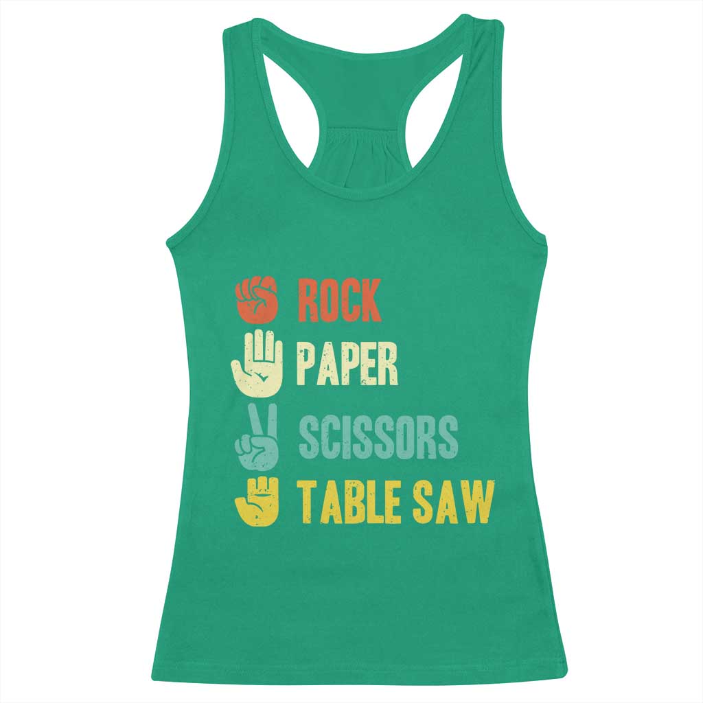 Funny Woodworker Racerback Tank Top Rock Paper Scissors Table Saw - Wonder Print Shop