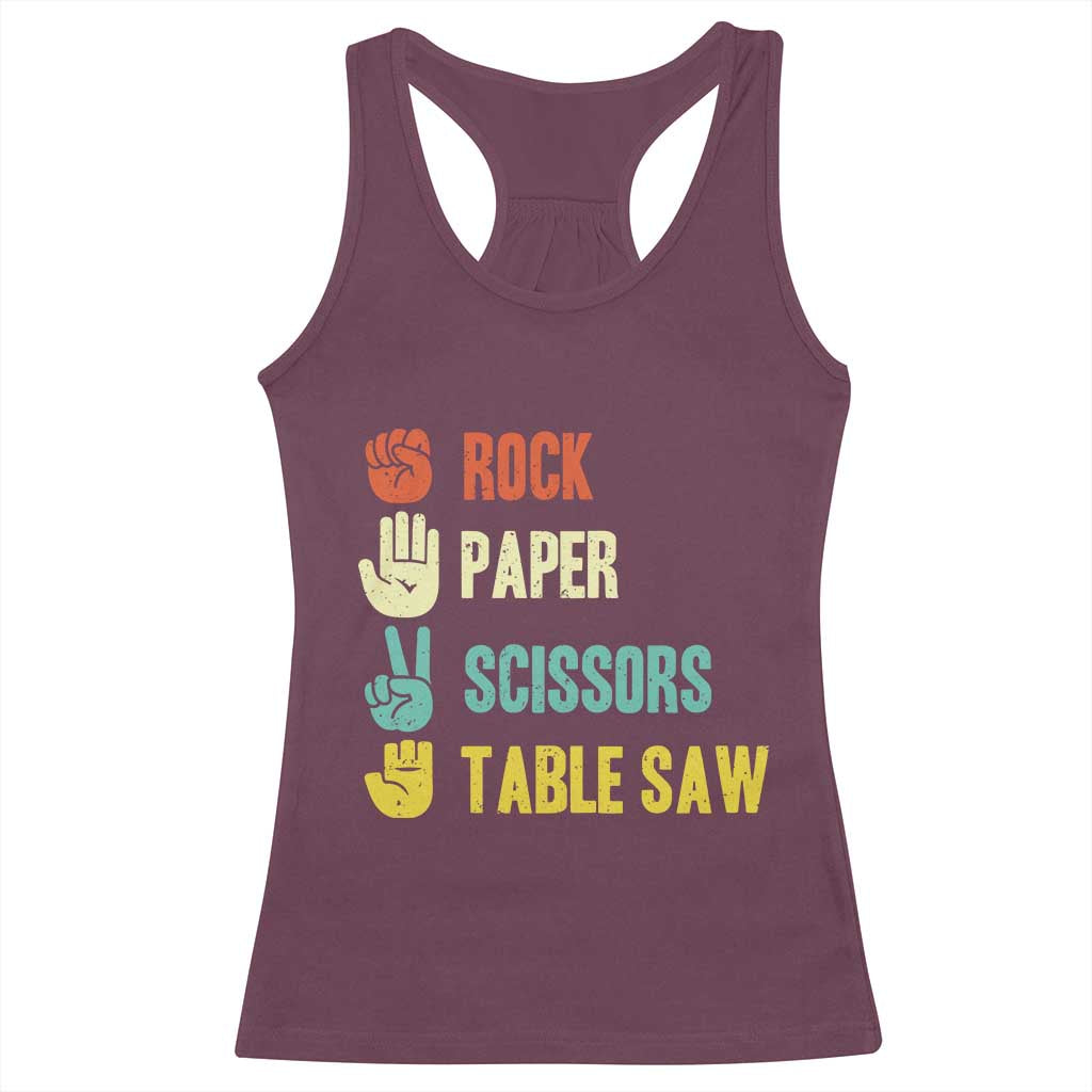 Funny Woodworker Racerback Tank Top Rock Paper Scissors Table Saw - Wonder Print Shop