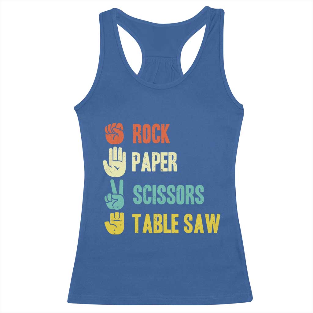 Funny Woodworker Racerback Tank Top Rock Paper Scissors Table Saw - Wonder Print Shop