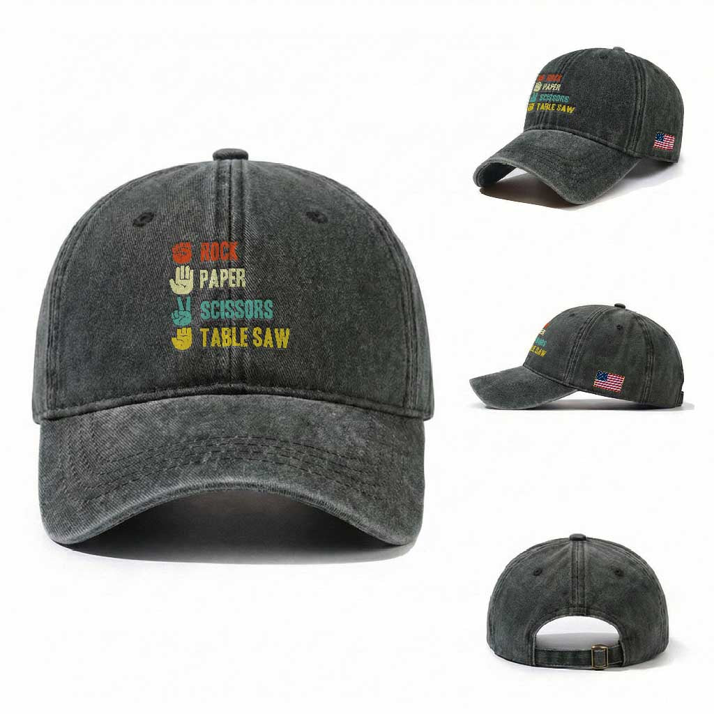 Funny Woodworker Washed Cotton Baseball Cap Rock Paper Scissors Table Saw