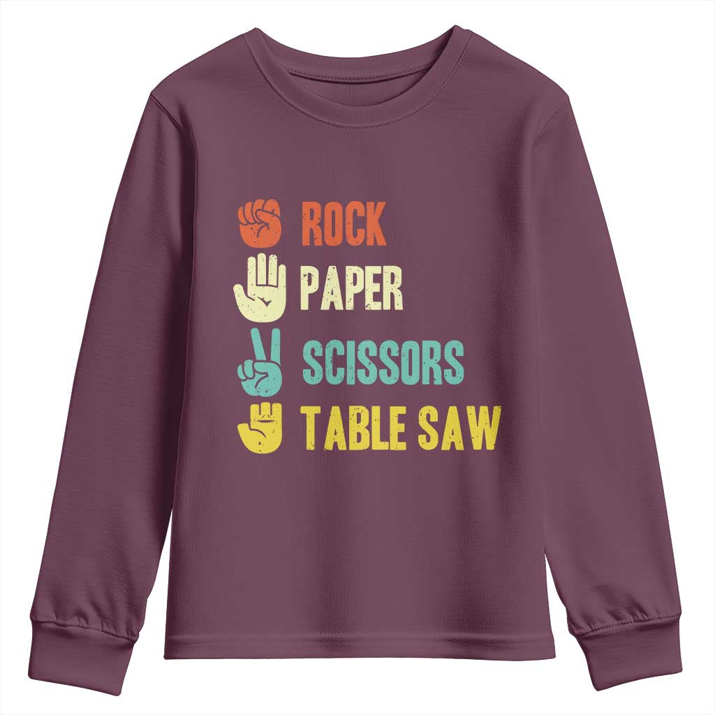 Funny Woodworker Youth Sweatshirt Rock Paper Scissors Table Saw - Wonder Print Shop