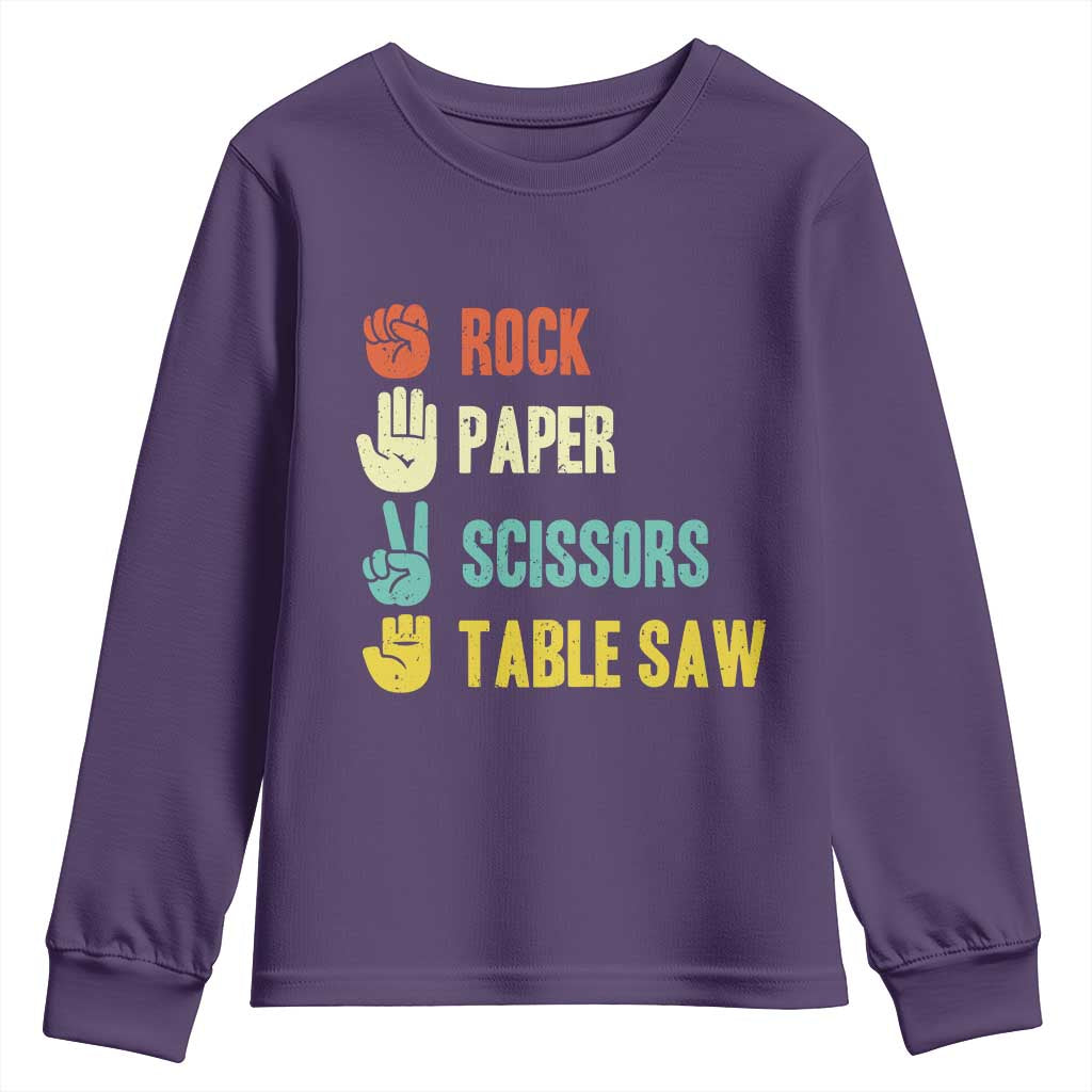 Funny Woodworker Youth Sweatshirt Rock Paper Scissors Table Saw - Wonder Print Shop