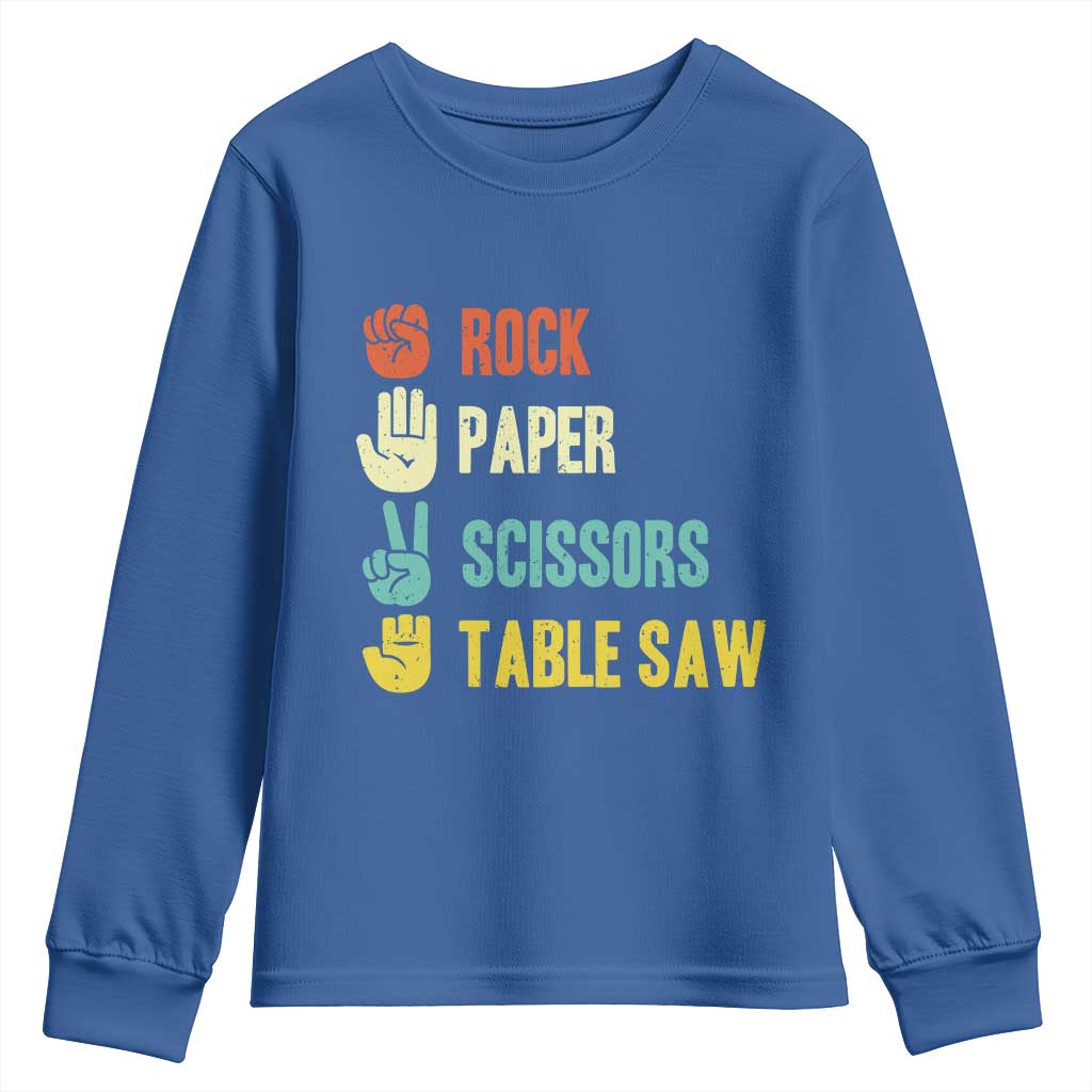 Funny Woodworker Youth Sweatshirt Rock Paper Scissors Table Saw - Wonder Print Shop