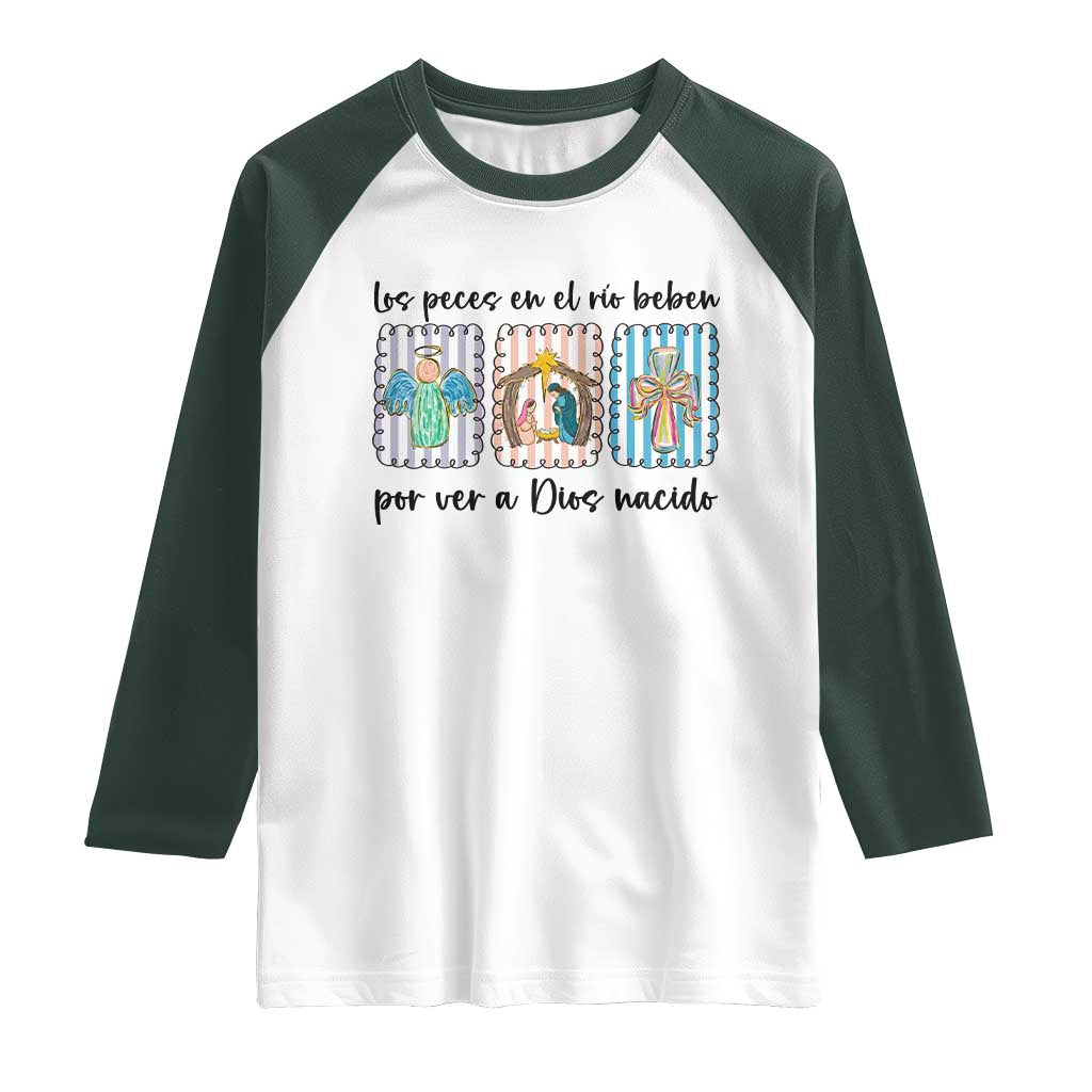 Nativity Scene Christian Christmas Raglan Shirt Feliz Navidad - Wonder Print Shop