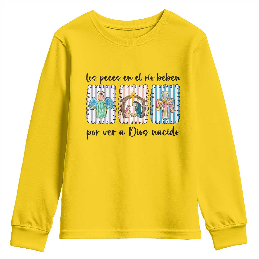 Nativity Scene Christian Christmas Youth Sweatshirt Feliz Navidad - Wonder Print Shop