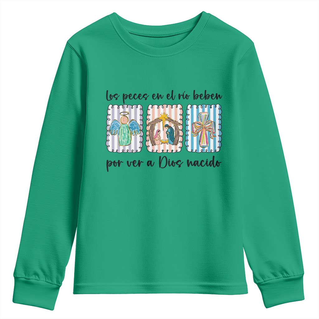 Nativity Scene Christian Christmas Youth Sweatshirt Feliz Navidad - Wonder Print Shop