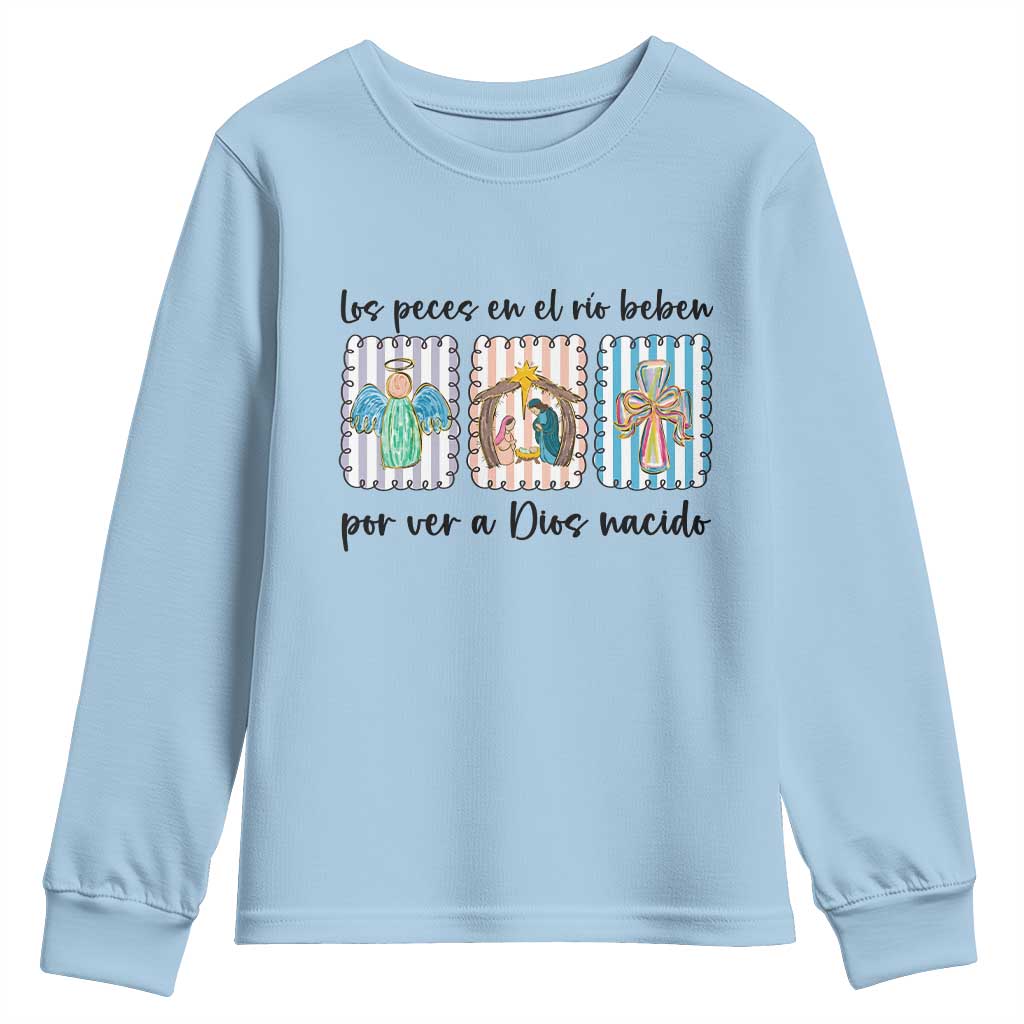 Nativity Scene Christian Christmas Youth Sweatshirt Feliz Navidad - Wonder Print Shop