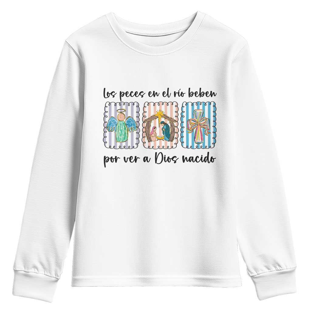 Nativity Scene Christian Christmas Youth Sweatshirt Feliz Navidad - Wonder Print Shop