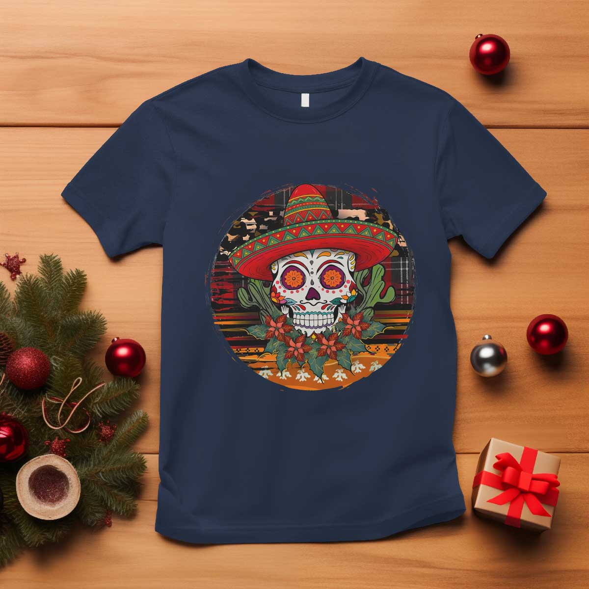 Sugar Skull Mexican Christmas T Shirt - Wonder Print Shop