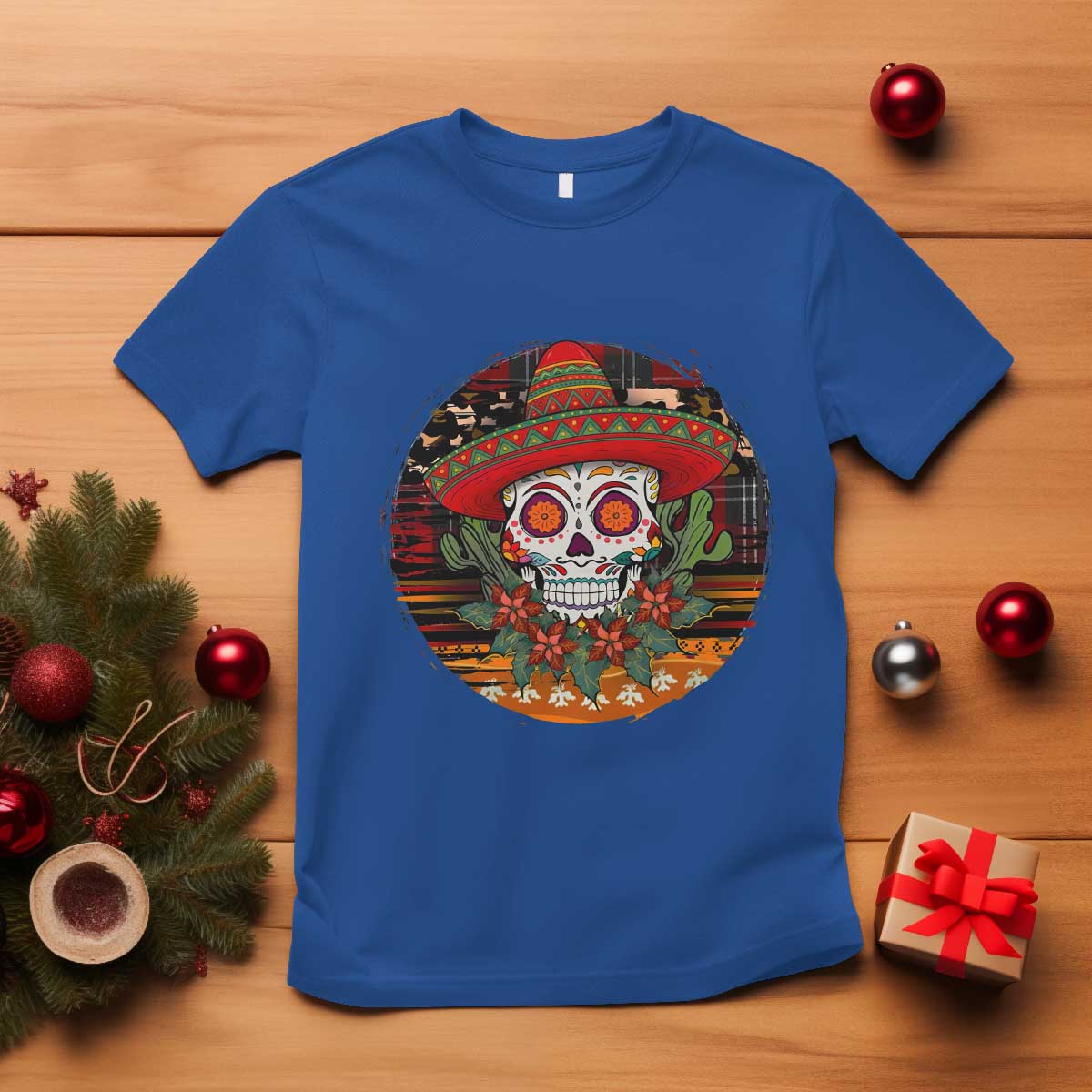 Sugar Skull Mexican Christmas T Shirt - Wonder Print Shop