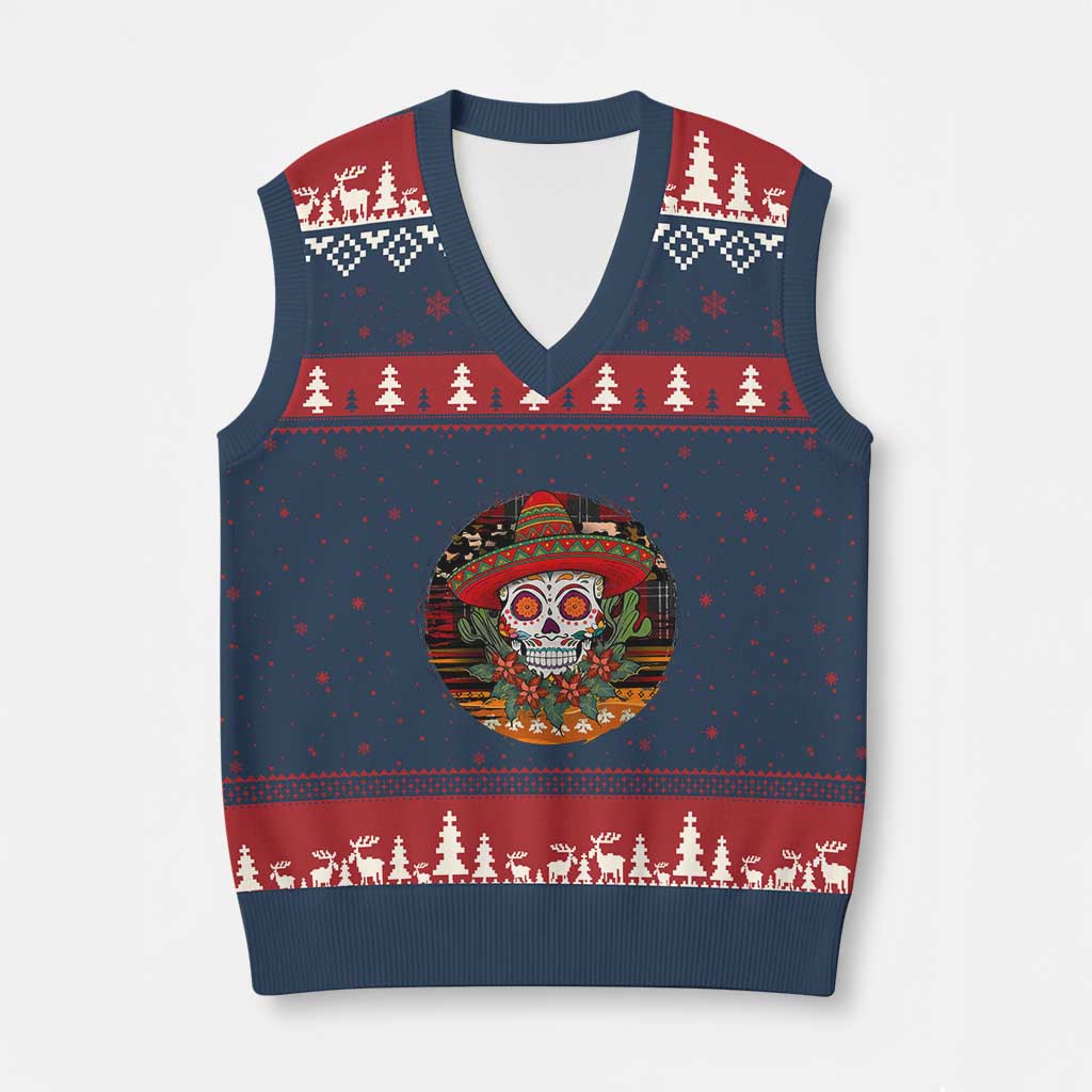 Sugar Skull Mexican Xmas V-Neck Knit Sweater Vest - Wonder Print Shop
