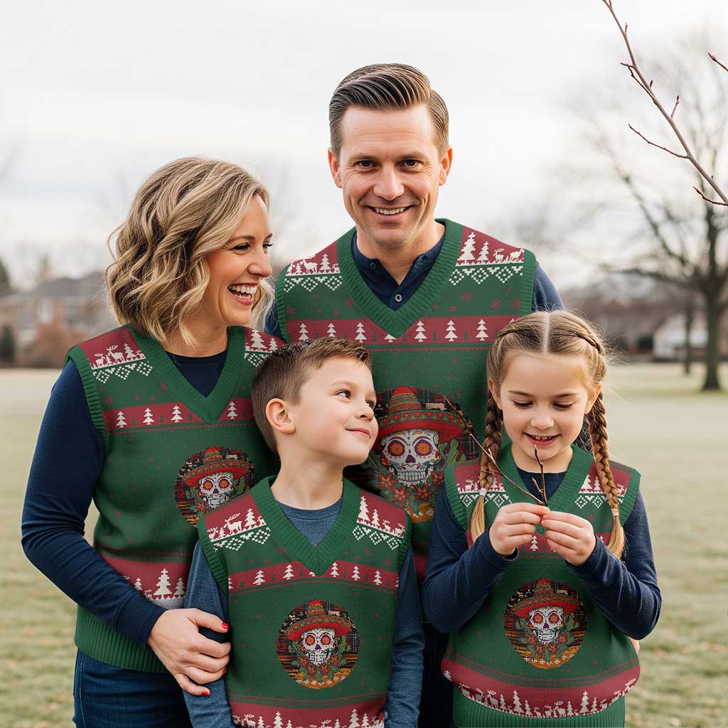 Sugar Skull Mexican Xmas V-Neck Knit Sweater Vest - Wonder Print Shop