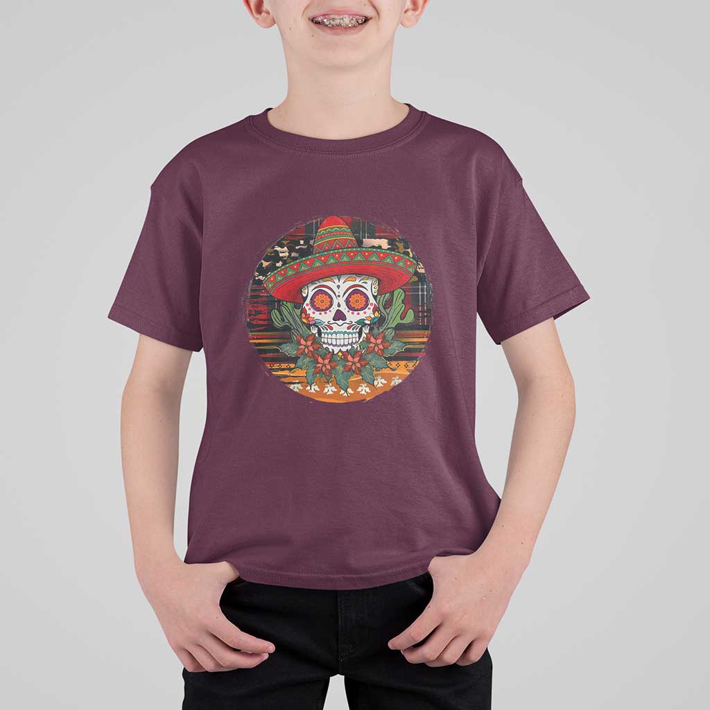 Sugar Skull Mexican Christmas T Shirt For Kid - Wonder Print Shop
