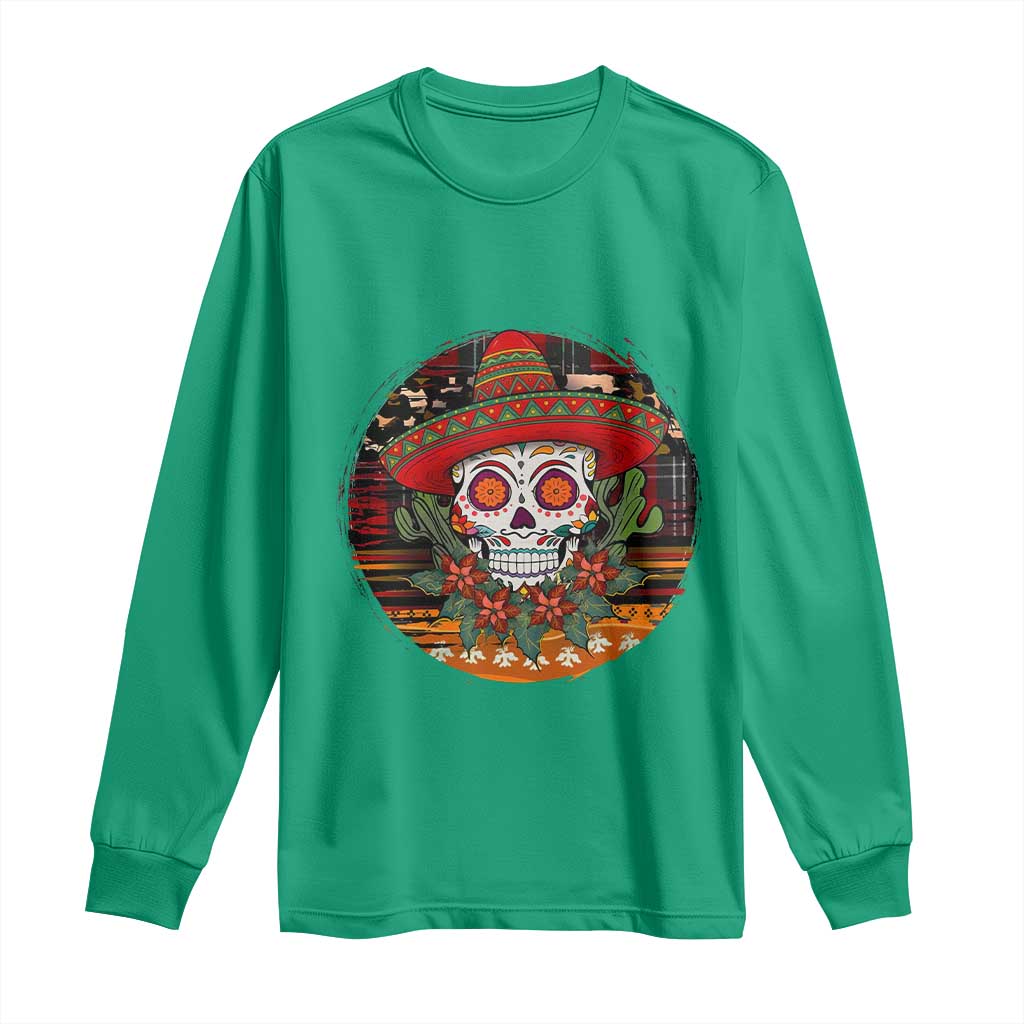 Sugar Skull Mexican Christmas Long Sleeve Shirt - Wonder Print Shop