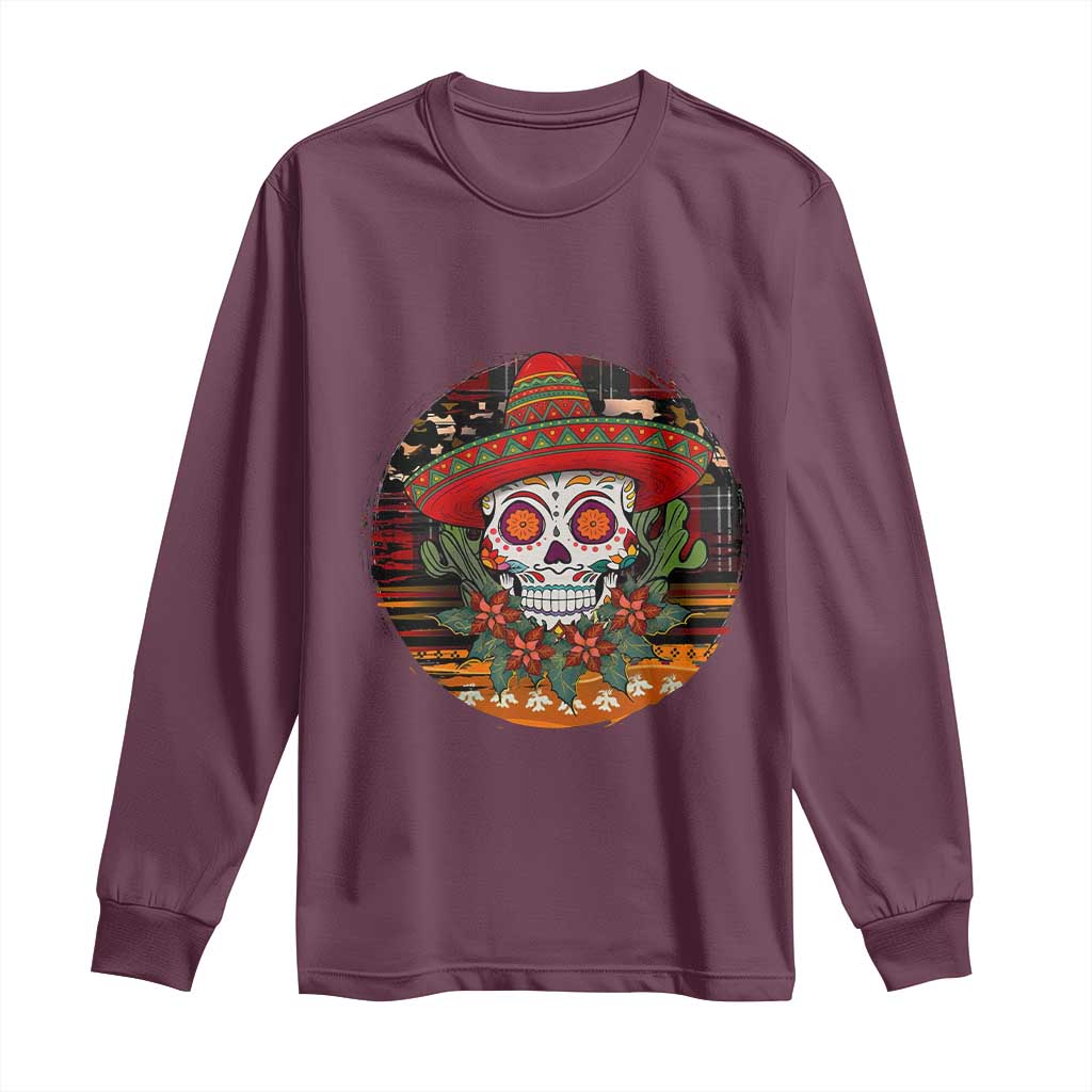 Sugar Skull Mexican Christmas Long Sleeve Shirt - Wonder Print Shop
