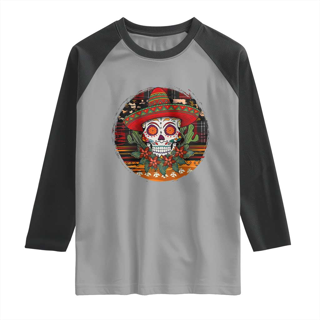 Sugar Skull Mexican Christmas Raglan Shirt - Wonder Print Shop