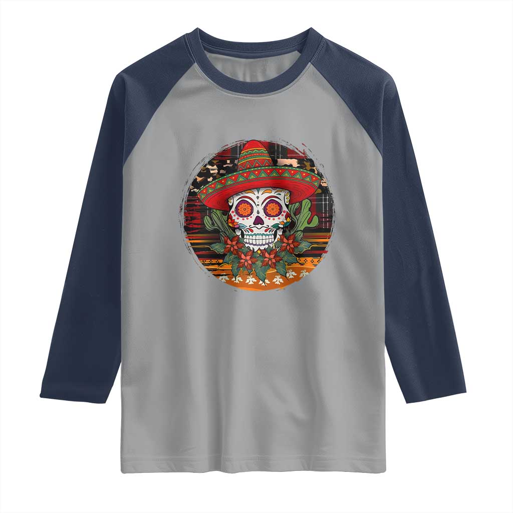 Sugar Skull Mexican Christmas Raglan Shirt - Wonder Print Shop