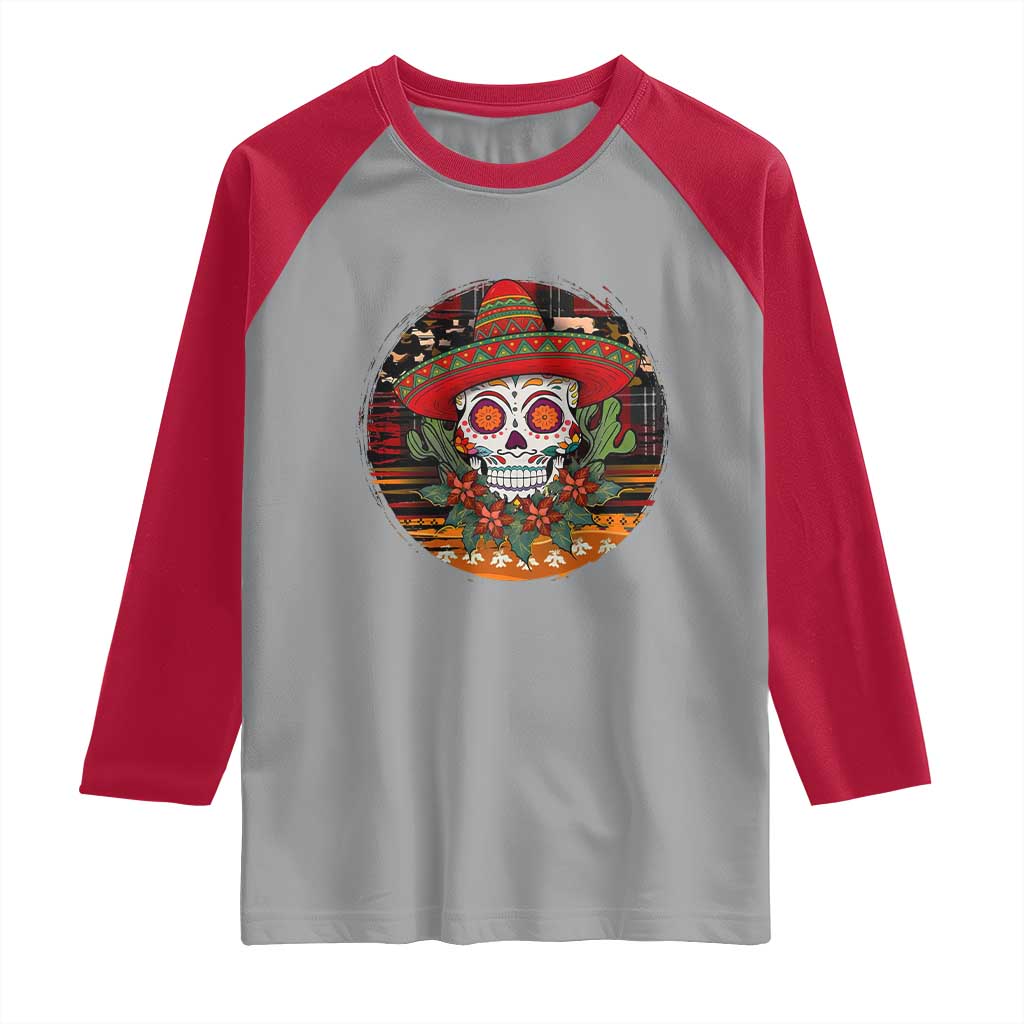 Sugar Skull Mexican Christmas Raglan Shirt - Wonder Print Shop
