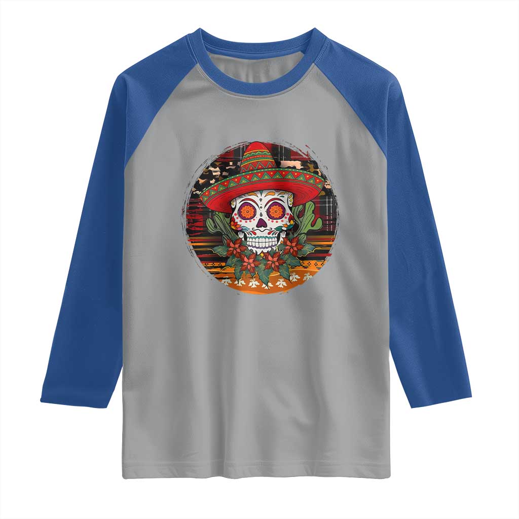 Sugar Skull Mexican Christmas Raglan Shirt - Wonder Print Shop
