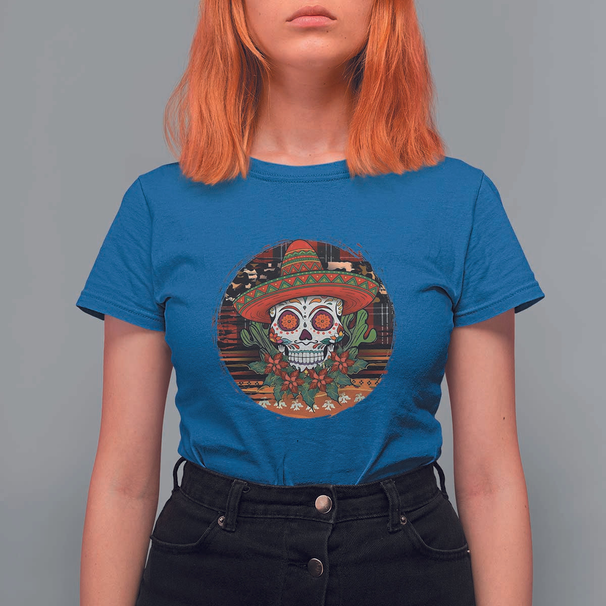 Sugar Skull Mexican Christmas T Shirt For Women - Wonder Print Shop