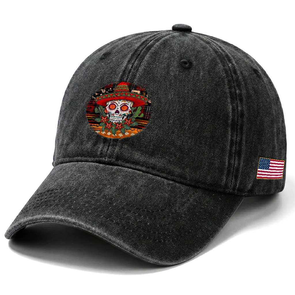 Sugar Skull Mexican Christmas Washed Cotton Baseball Cap