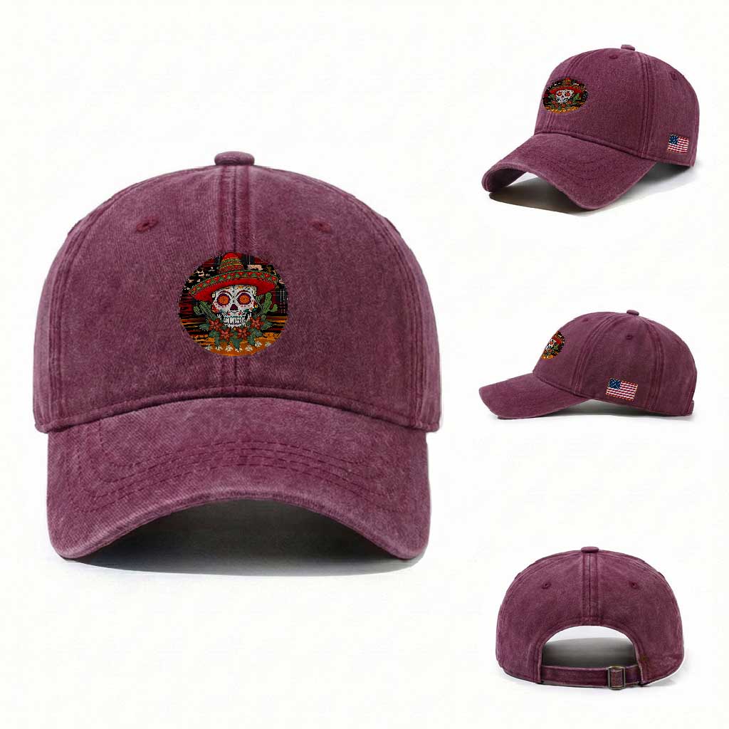 Sugar Skull Mexican Christmas Washed Cotton Baseball Cap